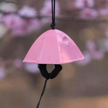 Japanese Tent Shape Lucky Traditional Wind Chimes for Outside, Iwachu Cast Iron Bless Temple Wind Bell Memorial and Sympathy Small Wind Chimes for Good Luck Garden Bell, Patio, Balcony（Pink）