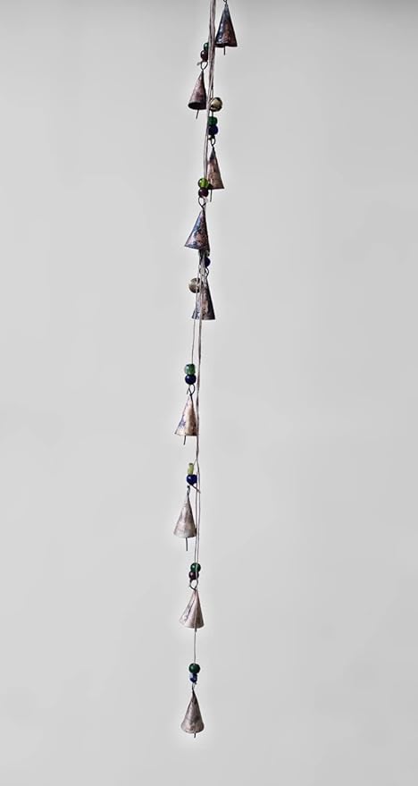 Mango Gifts Rustic Iron Wind Chime Bells with Jute Rope – Vintage Farmhouse Hanging Bell Chimes for Garden and Outdoor Decor with Handcrafted Recycled Metal Tranquil Wind Chimes 45 Inch (MGT28)