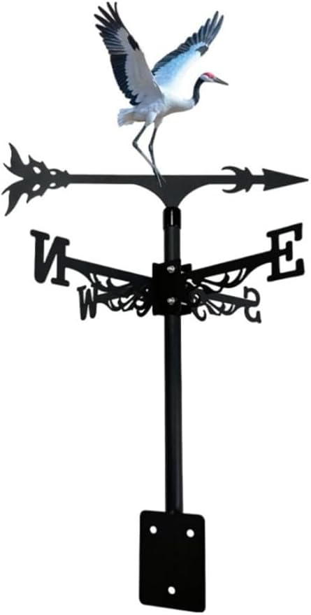 Colorful Red-Crowned Crane Weather Vane Metal Peacock Rooftop Weathervane Iron Wind Direction Indicator Garden Statue Yard Decor Lawn Ornament (Peacock Spreading) Crane B