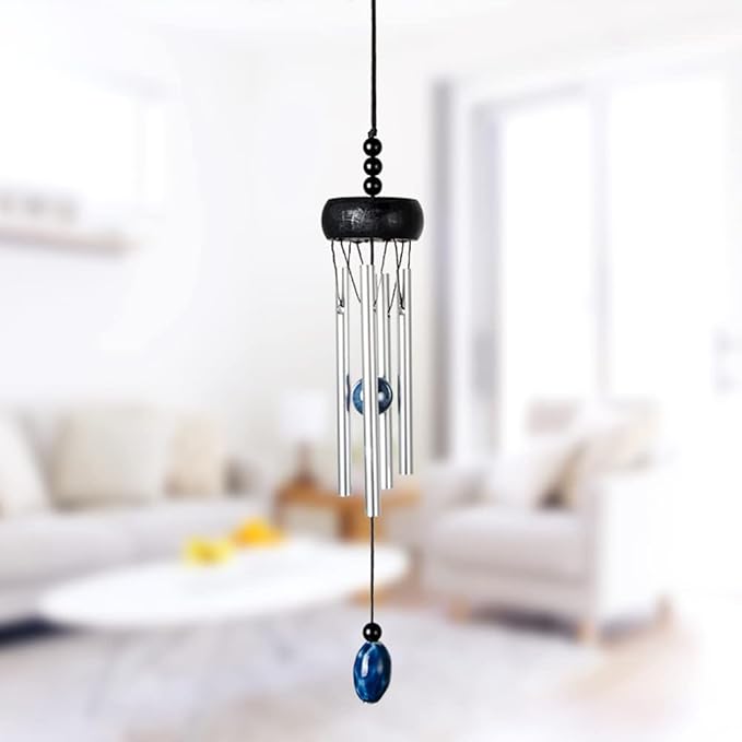 2 Pack Small Silver Wind Chime with Ceramic Blank Drops, Metal Garden Wind Chimes with Different Len Bell Tubes, Soothing Harmony Sound Mini Outdoor Windcatcher Porches Décor, i-lan