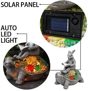 TERESA'S COLLECTIONS Garden Statues Rabbit Turtle Solar Outdoor Light for Garden Decor, Resin Outdoor Statues Tortoise Bunny Sculptures for Lawn Patio Porch Yard Decor Garden Gifts for Mom Women, 9"