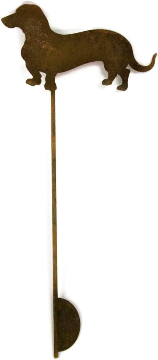 Pets and Farm Animals Metal Garden Landscape Stake (9.25" Wide Wiener Dog on Stake, Naturally Rusted)