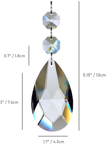 10pcs 76mm Teardrop Chandelier Crystals, Clear Crystal Chandelier Prisms Pendants Parts Connected Glass Octagon Beads Hanging Garland Decoration