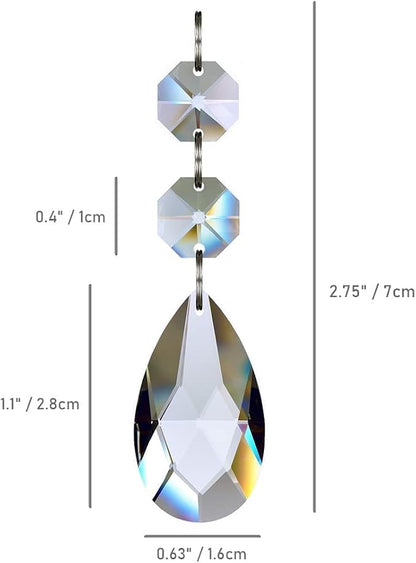 20pcs 28mm Teardrop Chandelier Crystals, Clear Crystal Chandelier Prisms Pendants Parts Connected Glass Octagon Beads Hanging Garland Decoration