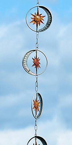 We Love Hummingbirds Copper & Silver Sun and Moon Rain Chain for Outdoors, Garden, Backyard, and Home Decor
