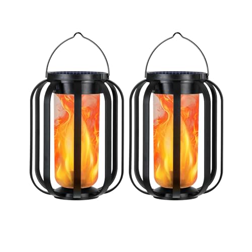 Solar Lantern Lights - 2 Pack, Waterproof, Flickering Flame