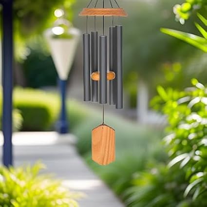 Carson 21" Wood and Gray Chimes - Classic Windchime - Wood Windchime for Outdoor Decor - Garden Patio Porch