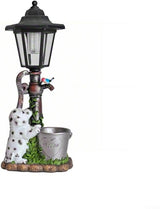 Solar Dalmatian Dog Garden Statue with Light-13 inches - Outdoor Waterproof decor with automatic lighting，perfect for Lawn,Patio, Yard-with Bucket & Bird Figurine for Dog Lovers, Mom, Grandma