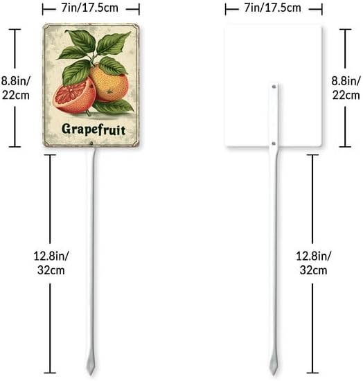 Uptell Vintage Aluminum Grapefruit Fruit Signs Yard Sign with Stake for Garden Fruit Garden Label Stakes Plant Markers for Outdoor Plants Waterproof 7x8.8 inch