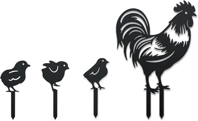 WADORN Chicken Metal Outdoor Statues Silhouette, Rooster Chicks Metal Decorative Garden Stakes Cute Rooster Silhouette Ornament Gift Animal Outdoor Decoration for Garden Backyard Patio Lawn Outdoor