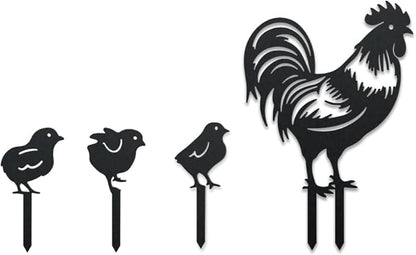 WADORN Chicken Metal Outdoor Statues Silhouette, Rooster Chicks Metal Decorative Garden Stakes Cute Rooster Silhouette Ornament Gift Animal Outdoor Decoration for Garden Backyard Patio Lawn Outdoor