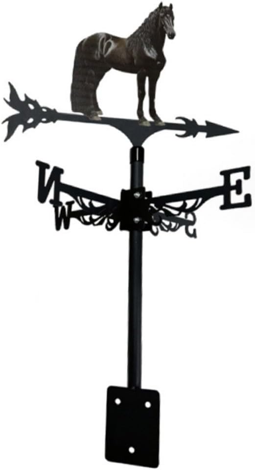 Colorful Rooster Weather Vane Spinner Wind Direction Farm Scene Stake Metal Outdoor Peacock Weathervane Ornament for Garden Yard Decoration (Horse A)