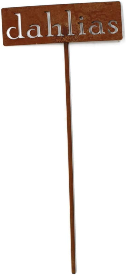 Classic Metal Garden Markers 19 Inches Tall (dahlias, Naturally Rusted)