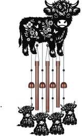 Highland Cow Wind Chimes for Outside, Farmhouse Cow Outdoor Decor with Copper Tone Metal Tubes, Deep Tone Windchimes for Patio Porch Garden Yard Hanging, Gift Box for Mom Grandma Women