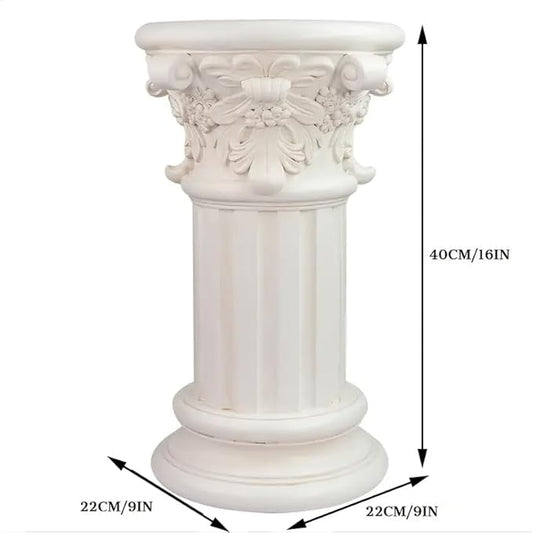English Rosette Indoor Outdoor Sculptural Garden Plinth Base Statue Riser, Weatherproof Sturdiness Plinth Base Statue Riser for Statues, Flower Pots, Decor, Cast Stone Resin, Antique Stone Finish (D-)