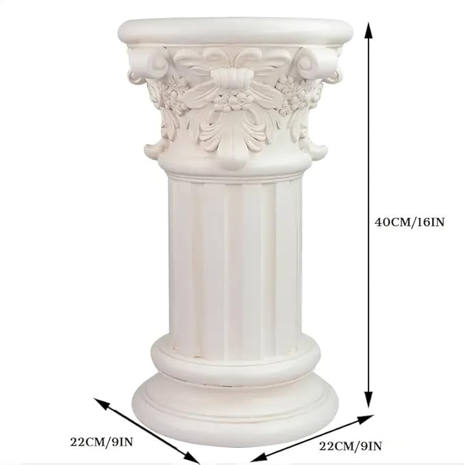 Decorative Roman Column Pedestal, English Rosette Indoor Outdoor Sculptural Garden Plinth Base Statue Riser, Weatherproof Sturdiness Plinth Base Statue Riser for Statues, Flower Pots, Decor, Cast Stone Resin (1425)