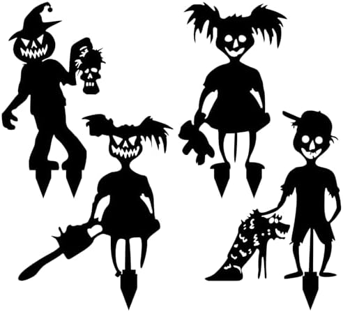 4 Pack Halloween Ghost Decor Stakes, Metal Stakes for Garden, Yard, Lawn, Outdoor Decor Art Scary Silhouette