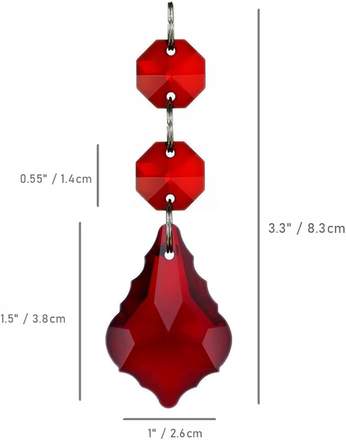 20pcs Chandelier Crystals Maple Leaf Prism Pendant Parts Connected Glass Octagon Beads Chain for Chandelier Decoration 38mm (Red)