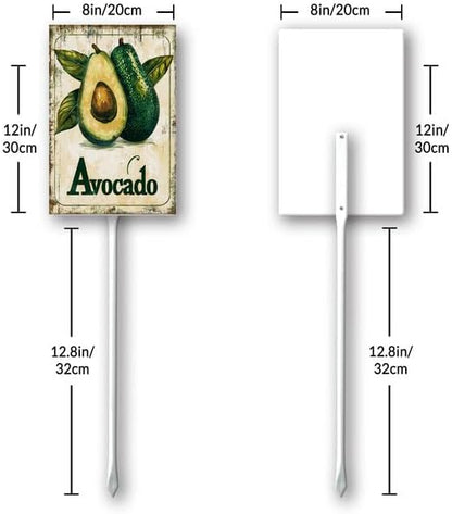 Uptell Vintage Aluminum Avocado Fruit Signs Yard Sign with Stake for Garden Fruit Garden Label Stakes Plant Markers for Outdoor Plants Waterproof 8x12 inch