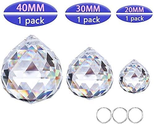 H&D HYALINE & DORA Set of 3 Clear Crystal Ball Includes 20/30/40mm Faceted Prism Balls Suncatcher for Ceiling Lighting Chandelier Hanging Decorating
