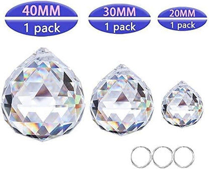 H&D HYALINE & DORA Set of 3 Clear Crystal Ball Includes 20/30/40mm Faceted Prism Balls Suncatcher for Ceiling Lighting Chandelier Hanging Decorating