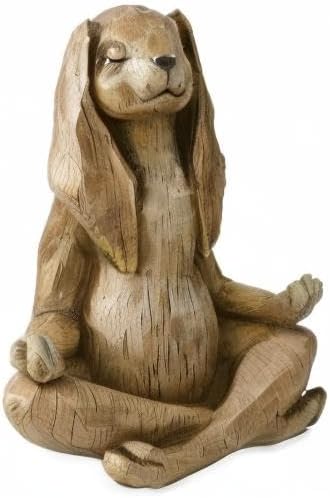 Wind & Weather Indoor/Outdoor Long-Eared Rabbit Garden Statue in Cross-Legged Meditating Yoga Pose Cast in Resin Designed to Look Like Hand-Carved Wood, 11½"L x 7" W x 14¼"H