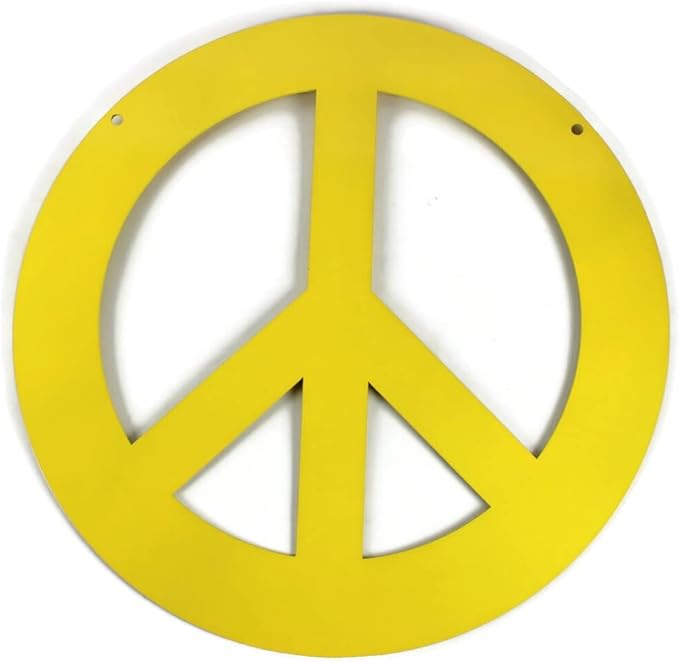 Peace and Heart Staked Signs or Wall Art Rustic or Powder Coated Finishes (Large Peace Hanger 18", Yellow)