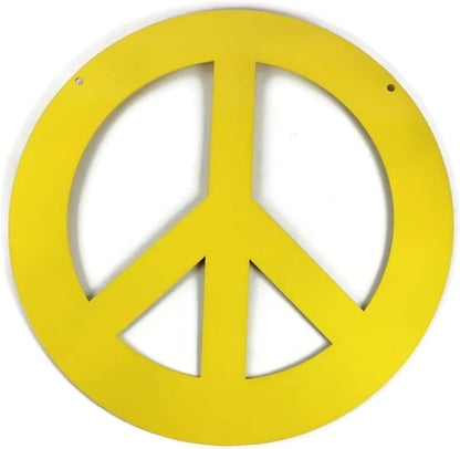 Peace and Heart Staked Signs or Wall Art Rustic or Powder Coated Finishes (Large Peace Hanger 18", Yellow)