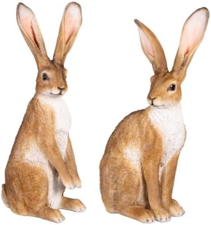 Large Garden Rabbit Statues Set of 2, Weather Resistant Outdoor Bunny Figurines, Decorative Hare Sculptures for Yard Lawn Patio Porch, Resin Easter Spring Garden Decor (21–22.8 Inch)