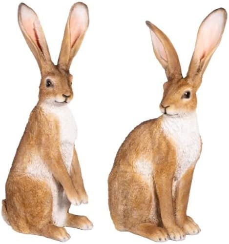 Large Garden Rabbit Statues Set of 2, Weather Resistant Outdoor Bunny Figurines, Decorative Hare Sculptures for Yard Lawn Patio Porch, Resin Easter Spring Garden Decor (21–22.8 Inch)