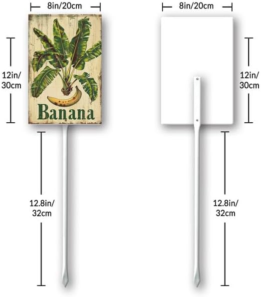 Uptell Vintage Aluminum Banana Fruit Signs Yard Sign with Stake for Garden Fruit Garden Label Stakes Plant Markers for Outdoor Plants Waterproof 8x12 inch