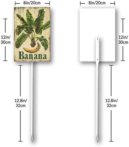 Uptell Vintage Aluminum Banana Fruit Signs Yard Sign with Stake for Garden Fruit Garden Label Stakes Plant Markers for Outdoor Plants Waterproof 8x12 inch