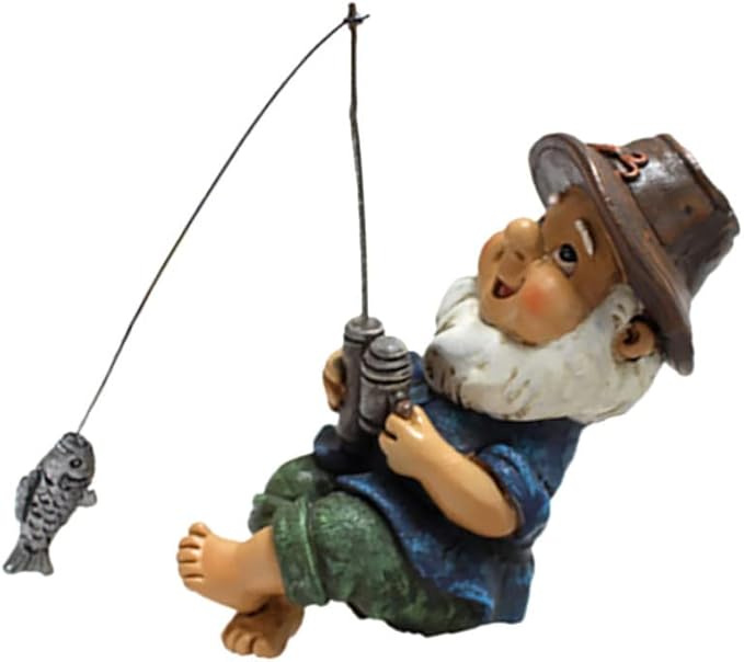 Yardwe 1pc Fishing Dwarf Resin Statue Decor Ornament for Landscape Outdoor Sculpture for Lawn Decoration Unique for Home and Garden