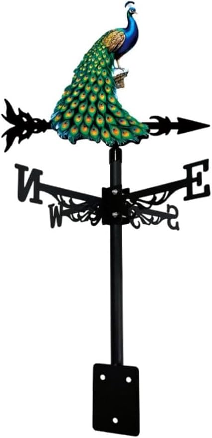 Colorful Red-Crowned Crane Weather Vane Metal Peacock Rooftop Weathervane Iron Wind Direction Indicator Garden Statue Yard Decor Lawn Ornament (Peacock Spreading) Peacock Green C