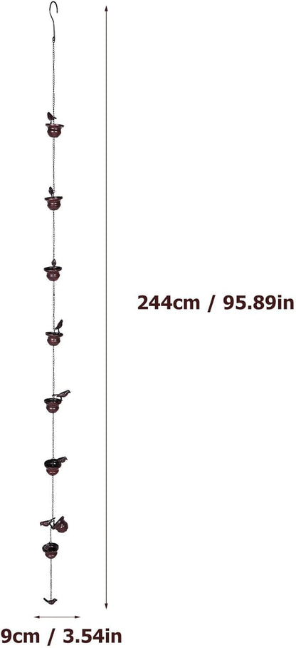 BESTonZON Metal Rain Chain for Garden and Porch, Decorative Outdoor Rainwater Diverter with Cups, 2.4m Vintage Copper Finish, Reusable Gutter Drainage Solution for Yard and Roof