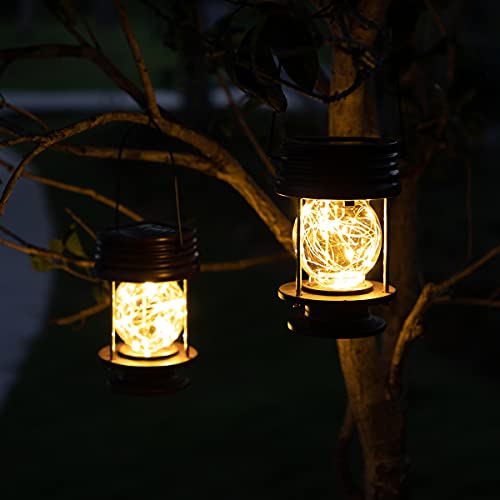 Solar Hanging Lanterns - 2 Pack Waterproof Outdoor