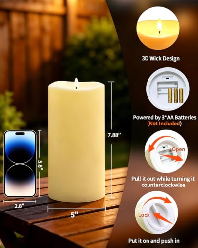 8" x 5" Outdoor Candles - Waterproof Timer Flickering