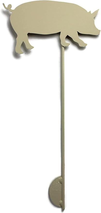 Pets and Farm Animals Metal Garden Landscape Stake (9" Wide Pig on Stake, Cream)