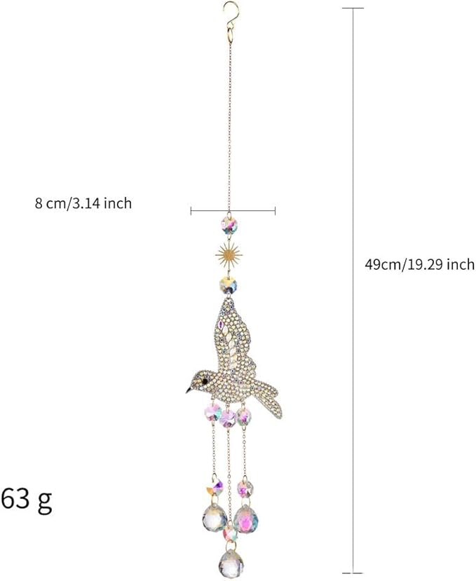 Hummingbird Suncatcher for Window Hanging - Rhinestones Bird with Crystal Prisms Rainbow Maker Pendant for Patio Hallway Indoor Home Decor.