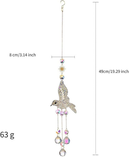 Hummingbird Suncatcher for Window Hanging - Rhinestones Bird with Crystal Prisms Rainbow Maker Pendant for Patio Hallway Indoor Home Decor.