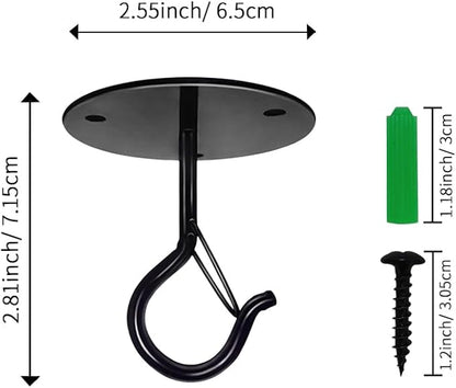 4 Pcs Black Ceiling Hooks for Hanging Plants Holder with Safety Buckle,Ceiling Decor Hook Heavy Duty,Metal Plant Hanger Indoor&Outdoor.Hooks for Hanging Plants,Wind Chime,Bird Feeders (Black)