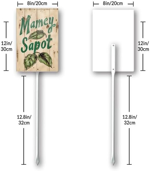 Uptell Vintage Aluminum Mamey Sapot Fruit Signs Yard Sign with Stake for Garden Fruit Garden Label Stakes Plant Markers for Outdoor Plants Waterproof 8x12 inch