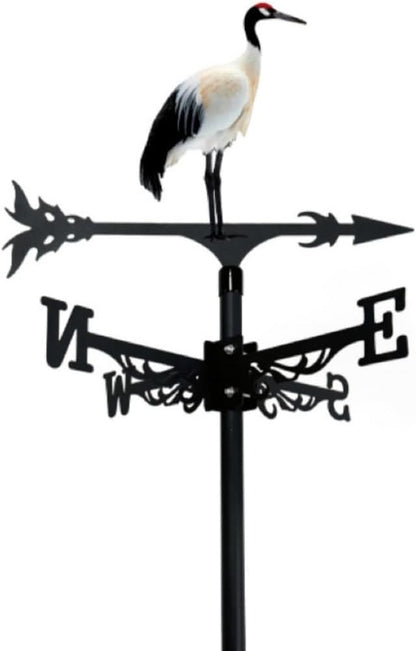 Colorful Red-Crowned Crane Weather Vane Metal Peacock Rooftop Weathervane Iron Wind Direction Indicator Garden Statue Yard Decor Lawn Ornament (Crane A)