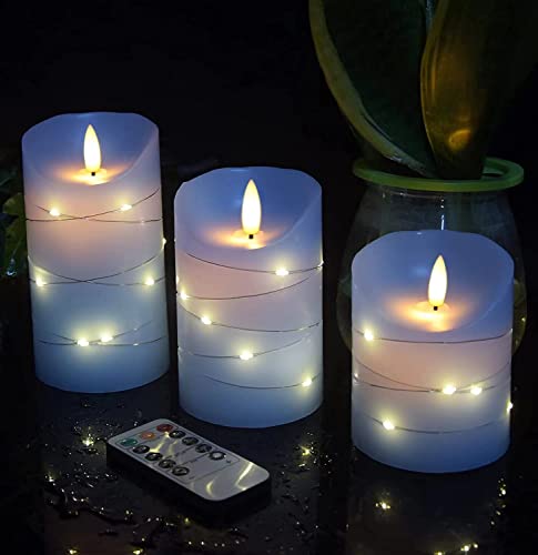 Sky Blue LED Flameless Candles - 3 Pack with Remote Control & Timer