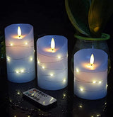 Sky Blue LED Flameless Candles - 3 Pack with Remote Control & Timer