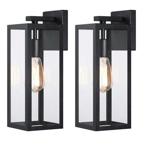 Outdoor Wall Lantern - Matte Black, Clear Glass, 2 Pack