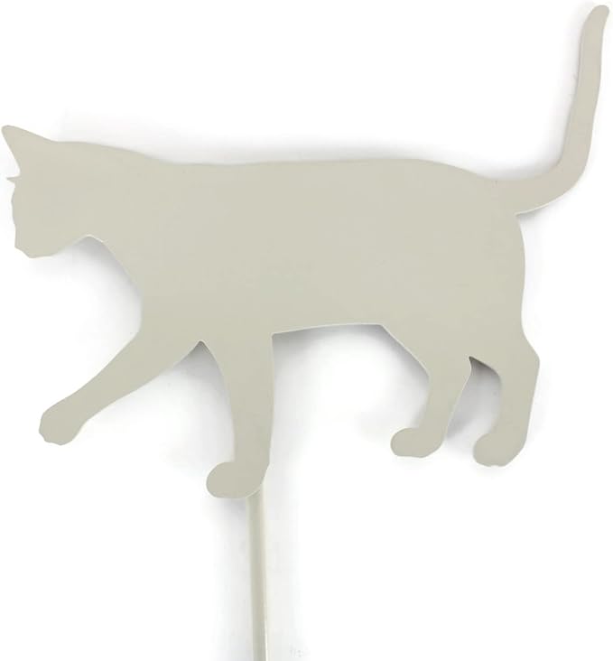 Pets and Farm Animals Metal Garden Landscape Stake (9" Wide Cat on Stake, Cream)