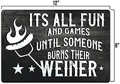 Backyard Patio BBQ Firepit 12 x 8 inch Meat temperature Magnet Sign (1-Weiners)