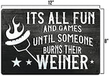 Backyard Patio BBQ Firepit 12 x 8 inch Meat temperature Magnet Sign (1-Weiners)