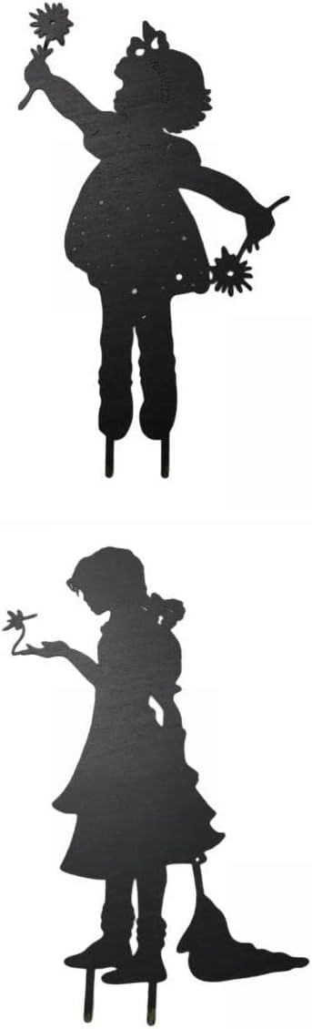 Iron Children Chasing Butterfly Statues Rustic Kids Silhouette Garden Yard Stakes Art Patio Porch Lawn Ornaments (2pcs Girls B)